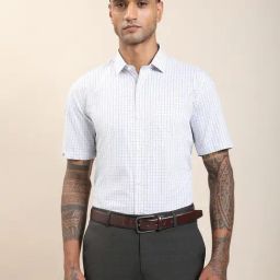 Turtle Grey Giza Cotton Regular Fit Checkered Formal Shirt-picture-35