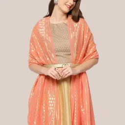 Dupatta Bazaar Peach Self Pattern Dupatta image 4