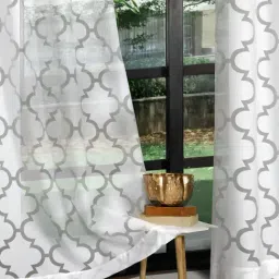 Rosara Home Polycotton White Geometric Sheer 9 ft Long Door Curtains - Pack of 2-picture-31