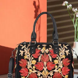 VELUCIA Floral Embellished Oversized Quilted Structured Satchel Handbag-54