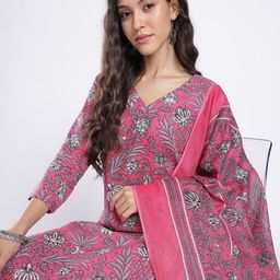 Anouk Rustic Floral Printed V-Neck Straight Kurta with Trousers & Dupatta-picture-30