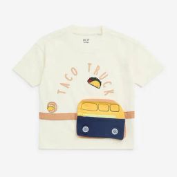 HOP Kids by Westside Light Beige Text Patterned Cotton T-Shirt-image-1