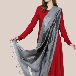 Dupatta Bazaar Grey Woven Pattern Dupatta image 4