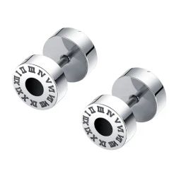 Peora Silver Plated 316L Stainless Roman Numerals Stud Earrings-10