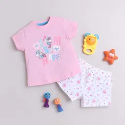 Bumzee Kids Pink & White Cotton Printed T-Shirt Set-image-59
