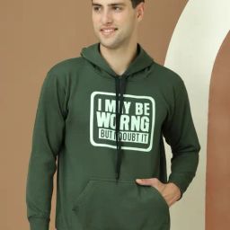 Vimal Jonney Green Fleece Regular Fit Printed Hooded Sweatshirt-picture-40