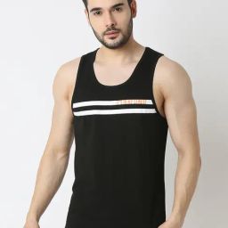 Underjeans by Spykar BLACK 100% Cotton Solid Regular Fit Vests-image-9