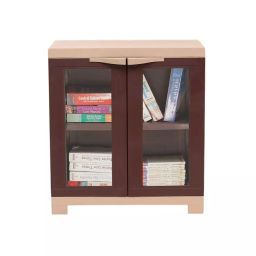 SUPREME Storage Cabinet Paneled Glass Hinged 2 Doors 1 Shelves 590x645x375 mm, Brown & Beige-83