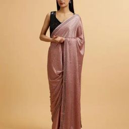 Mohey Pink Satin Embellished Saare with Unstitshed Blouse-image-32