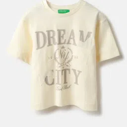 United Colors of Benetton Kids Off White Printed Cotton Regular Fit T-Shirt-picture-39