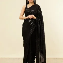 Mohey Black Georgette Embellished Saare with Unstitshed Blouse-image-98