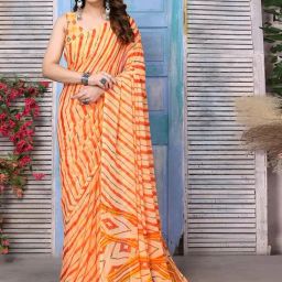 Satrani Orange Striped Saree With Unstitched Blouse-image-64