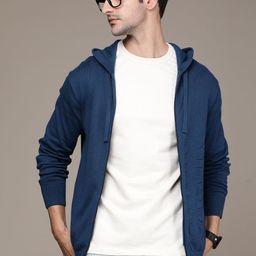 Calvin Klein Jeans Men Teal Blue Brand Logo Embossed Front-Open Sweater-picture-0