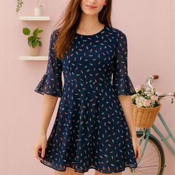 HERE&NOW Print Ruffled Georgette Fit & Flare Dress-picture-14