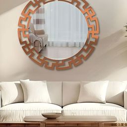 Homscape Brown Round Shaped Wood WallMirror image 2
