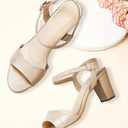 ELLE Muted Gold-Toned Solid Block Heels-50