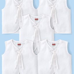 Babyhug 100% Cotton Front Tie Knot Jhabla Pack of 5 - White-image-55