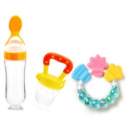 FANTASY INDIA Combo of Fruit And Food Nibbler Spoon Feeder and Rattle Teether- Yellow-5