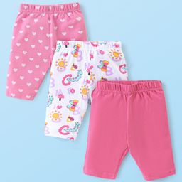 Babyhug Knit Three Fourth Leggings Bugs Print & Solid Pack of 3 - Multicolour-image-1