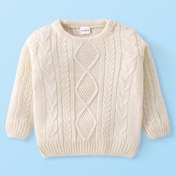 Babyhug Knitted Full Sleeves Pullovers Sweater With Cable Knit Design - Offwhite-image-31