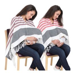 Lulamom Multi-Purpose Breast Feeding Nursing Striped Shawl - Pack of 2 (Maroon & Red)-image-62