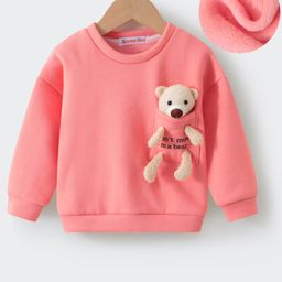 Kookie Kids Full Sleeves Drop Shoulder Winter T-Shirt with 3D Bear Applique - Pink-picture-8