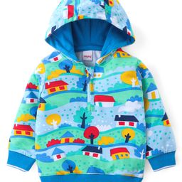 Babyhug Cotton Knit Full Sleeves Hooded Sweatshirt with Country Theme Print - Sky Blue-image-75