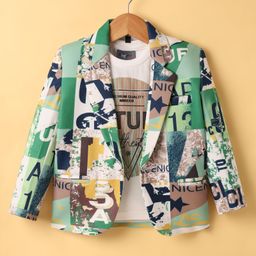 Dapper Dudes Full Sleeves Abstract Printed Blazer With Tee - Green-image-67
