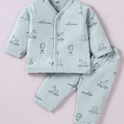 Zero Sinker Knit Full Sleeves Night Suit With Animal Print - Light Blue-picture-17