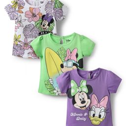 Babyhug Disney Single Jersey Knit Half Sleeves T-Shirts with Minnie Mouse Graphics Pack of 3 - White Light Green & Purple-image-37