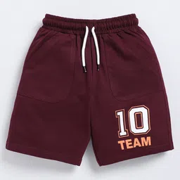 Kidcity Soft Cotton Sinker Team Text Printed Shorts - Wine-picture-5