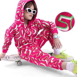 OLLINGTON ST. 100% Cotton Winterwear Co-Ord Set Of Text Printed Full Sleeves Hoodie & Joggers - Pink-picture-25