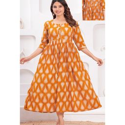 NEVISHA STYLE Cotton Woven Three Fourth Sleeves Leaves Printed Maternity Kurta With Side Zipper Nursing Access - Brown-image-82