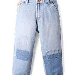 Little Kangaroos Woven Full Length Washed Denim Jeans with Patch Detailing - Light Blue-picture-34