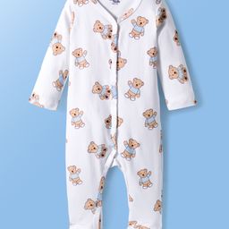 Doodle Poodle Cotton Interlock Knit Full Sleeves Footed Sleepsuit With Animal Print - White-picture-46