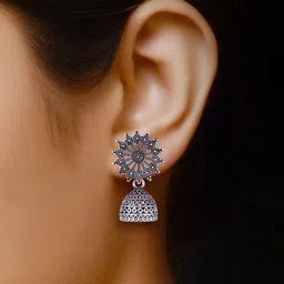 DIVASTRI Set Of 4 Silver-Plated Square Shaped Oxidized Jhumkas image 3