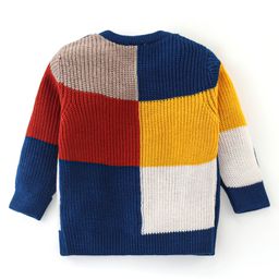 Babyhug Knitted Full Sleeves Sweater Set with Colour Block Design - Multicolour image 3