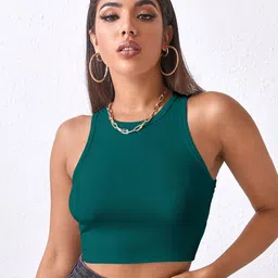 the cloth crow Teal Ribbed Crop Top with Round Neck-picture-43