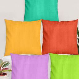 Blue Grass Green & Purple Set Of 5 Striped Velvet Square Cushion Covers-image-92