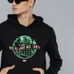 Levis Men Black Printed Hooded Pure Cotton Sweatshirt-image-2