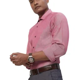 Turtle Rose Pink Cotton Slim Fit Dobby Shirt-image-68