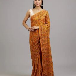 Mohey Mustard Georgette Embroidered Saare with Unstitshed Blouse-picture-20