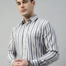 Hancock Beige Slim Fit Striped Shirt-image-97