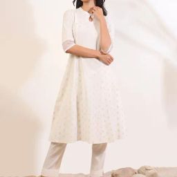 Aurelia White Cotton Blend Geometric Kurta-image-93