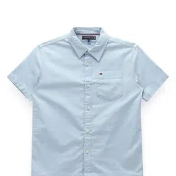 Tommy Hilfiger Boys Blue Solid Archive Fit Shirt-image-97