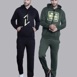 Vimal Jonney Black & Olive Regular Fit Printed Hooded Sweatshirt & Trackpant Set - Pack of 2-image-95