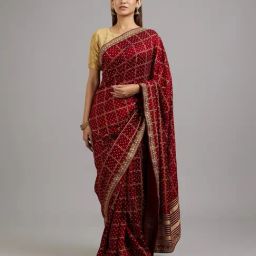 Mohey Maroon Art Silk Embroidered Saare with Unstitshed Blouse-picture-31