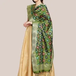 Dupatta Bazaar Mehendi Green Woven Pattern Dupatta image 3