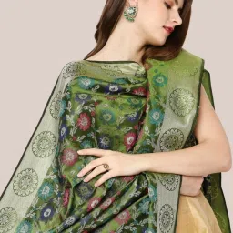 Dupatta Bazaar Mehendi Green Woven Pattern Dupatta image 4