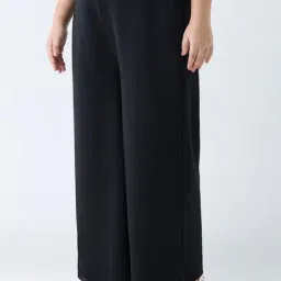 Gia by Westside Black Solid Wide-Leg High-Rise Trousers-picture-34